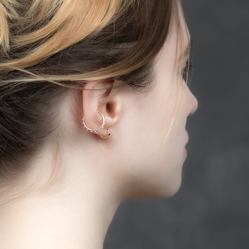 "Mughal" Cabochon Ruby Huggie Earring XS size