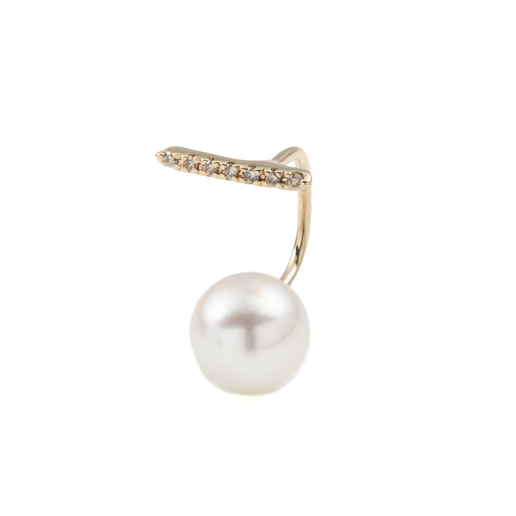 Diamond Short Bar Earring with Pearl Backing – Hirotaka Official