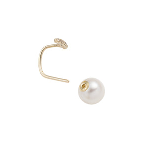 Diamond Short Bar Earring with Pearl Backing