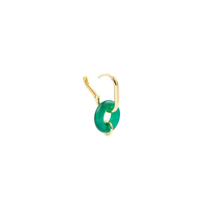18k "Manhattan" Green Agate Oblong Huggie Earring