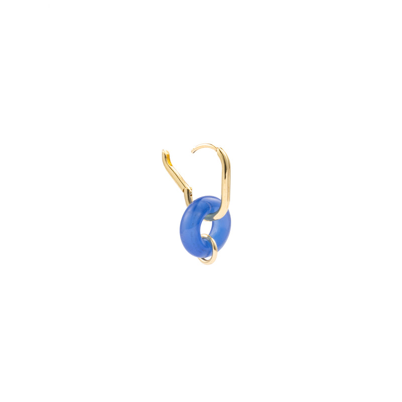 18k "Manhattan" Blue Agate Oblong Huggie Earring