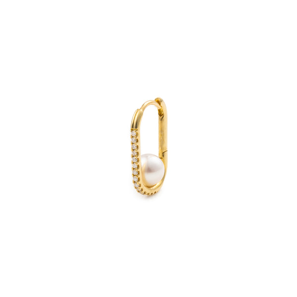 18k "Manhattan" Akoya Pearl Diamond Oblong Huggie Earring L size