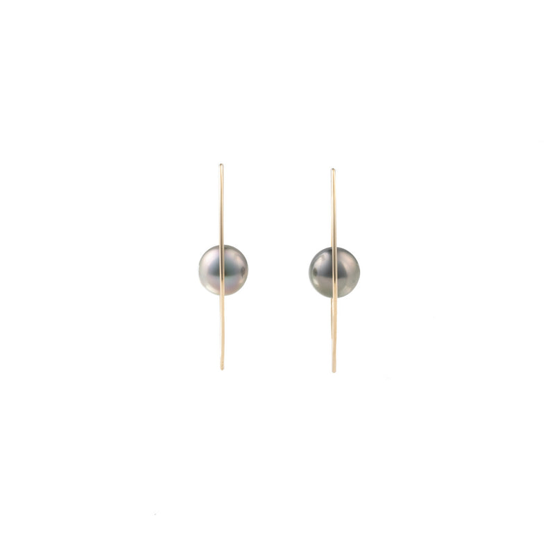 Tahitian Black Pearl Floating Oval Earring M size